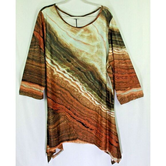 Lily by Firmiana Stunning Agate Stone Print Top 3/4 Sleeve Sharkbite Womens 2X - Picture 1 of 7
